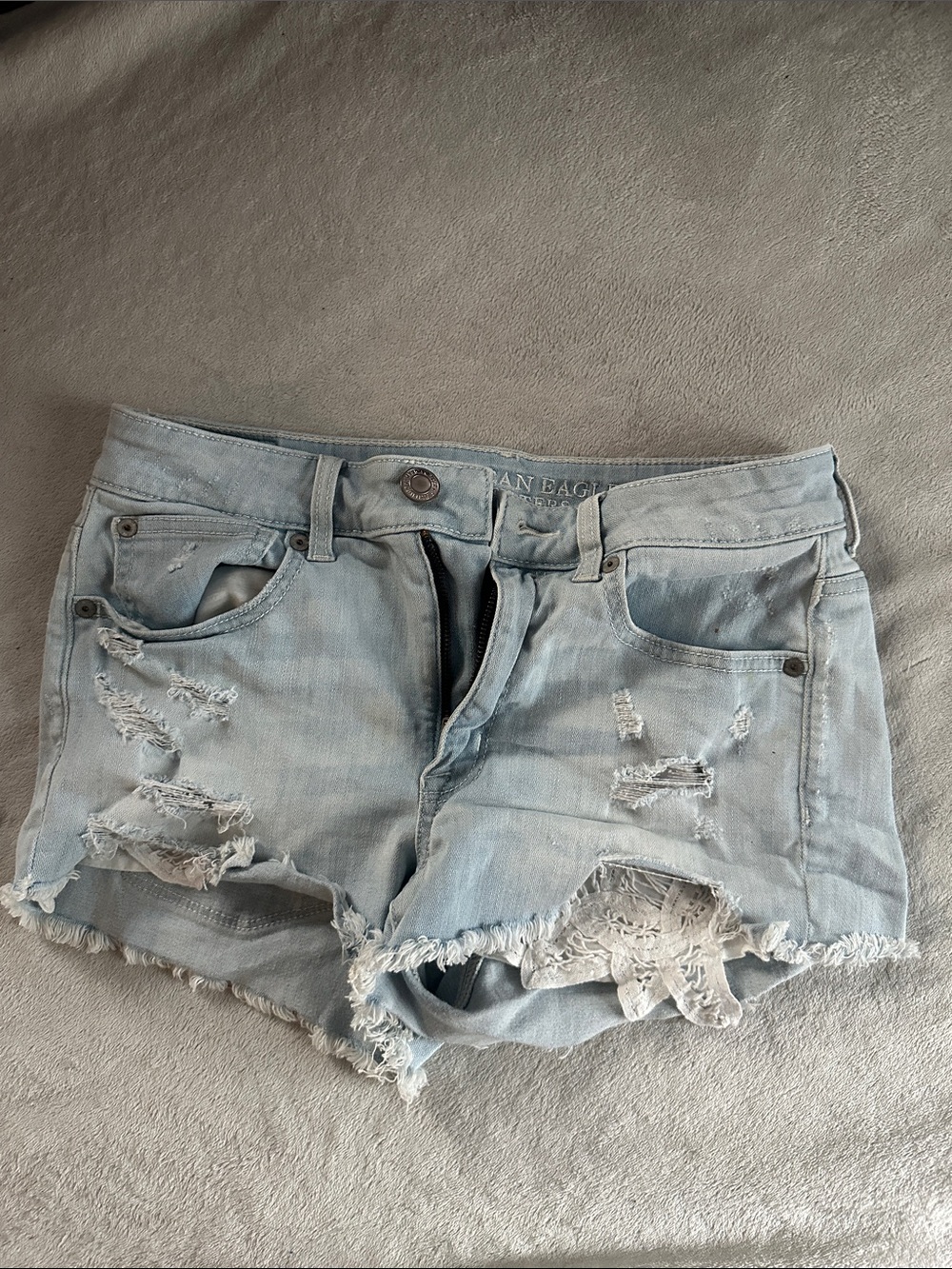 Light Blue Distressed Denim Shorts - American Eagle Outfitters